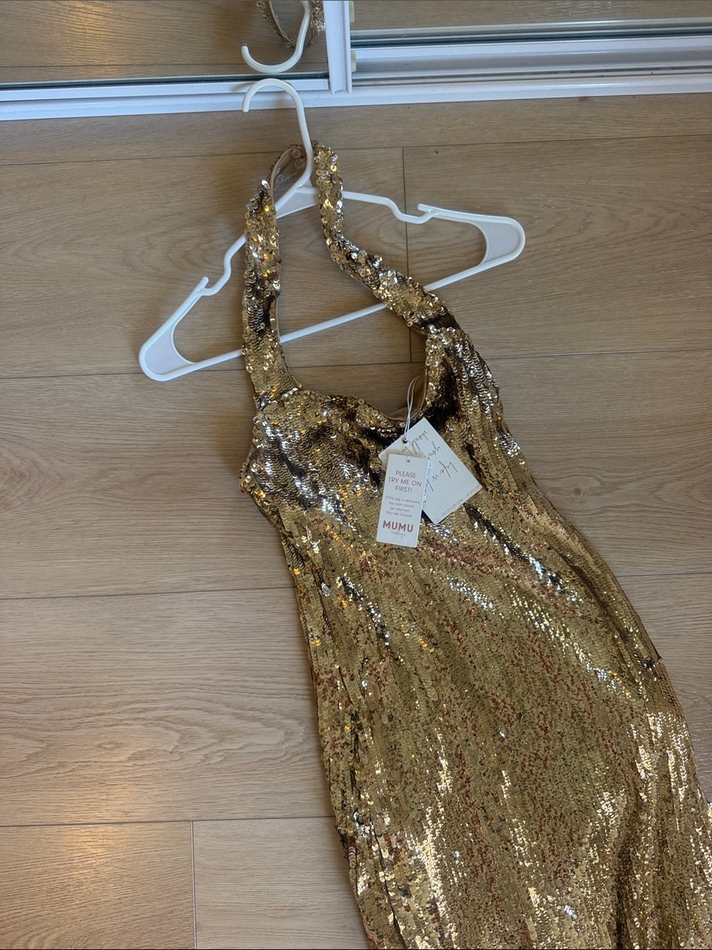 Show Me Your MuMu Gold Sequin Backless Dress